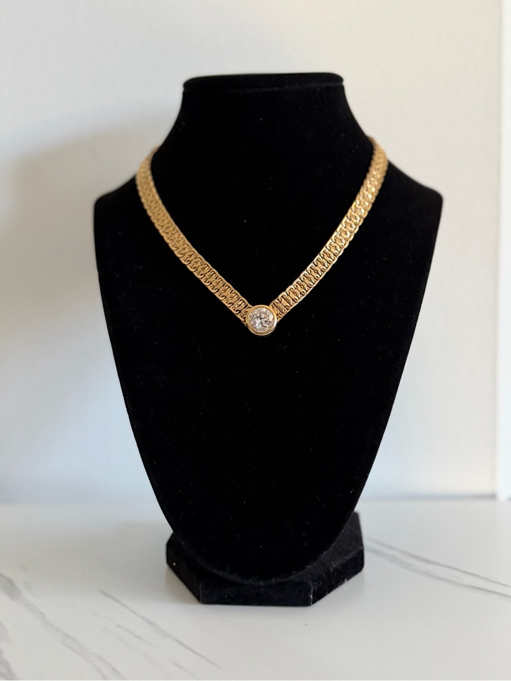 Vintage Gold Necklace with Clear Stone